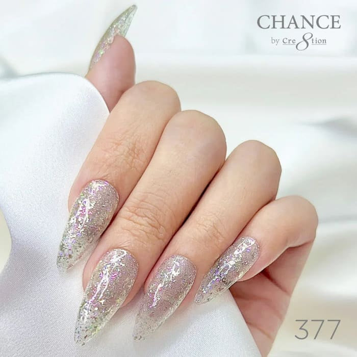 Chance Diamond Dust 377 gel polish on long stiletto nails