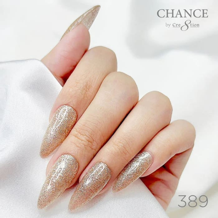 Chance Diamond Dust 389 gel polish on long stiletto nails