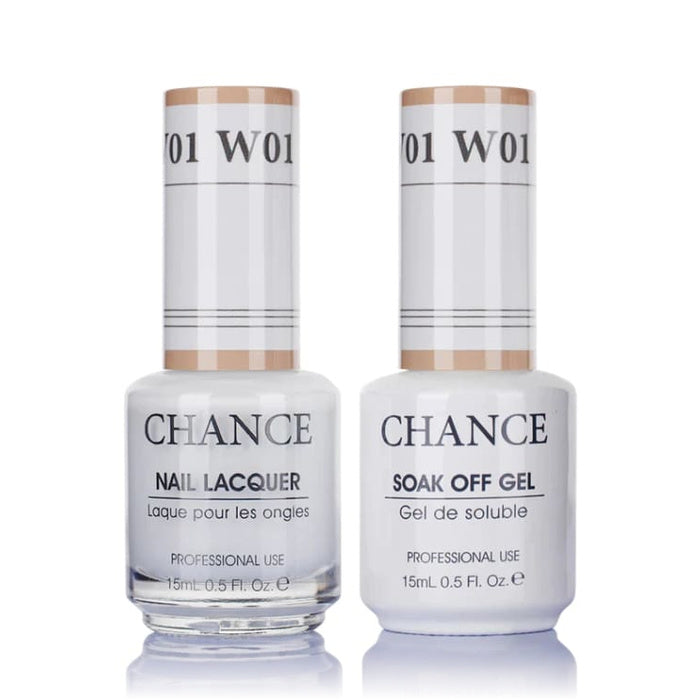 Chance Gel & Lacquer Duo W01 (Shade of White Collection), white crème, soak-off gel polish and matching nail lacquer, 0.5 oz each
