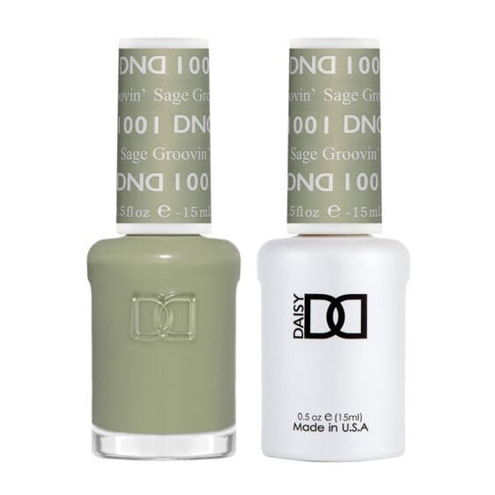 DND Duo 1001 Sage Groovin, gel polish and matching nail lacquer bottles