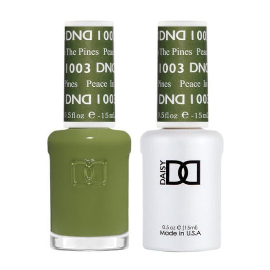DND Duo 1003 Peace in the Pines, gel polish and matching nail lacquer bottles