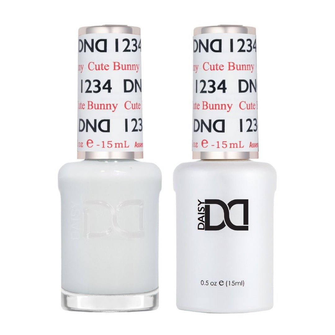 DND Duo 2222 (1234) Cute Bunny, gel polish and matching nail lacquer bottles