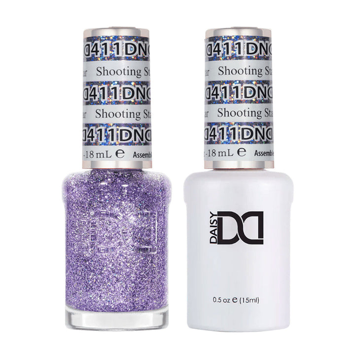 DND Duo 411 Shooting Star, gel polish and matching nail lacquer bottles