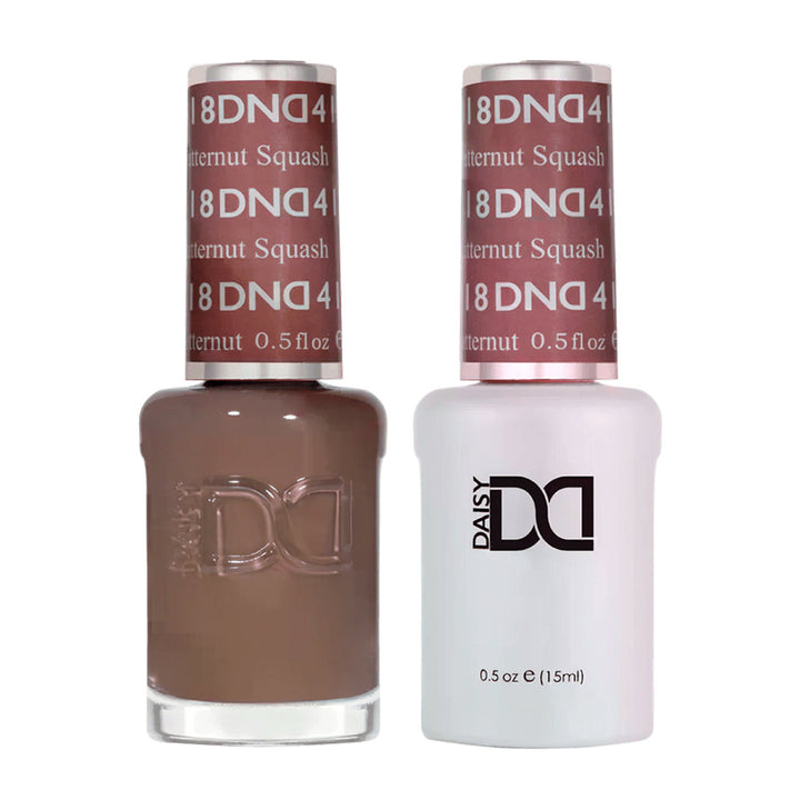 DND Duo 418 Butternut Squash, gel polish and matching nail lacquer bottles