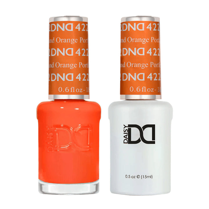 DND Duo 422 Portland Orange, gel polish and matching nail lacquer bottles