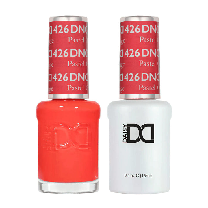 DND Duo 426 Pastel Orange, gel polish and matching nail lacquer bottles