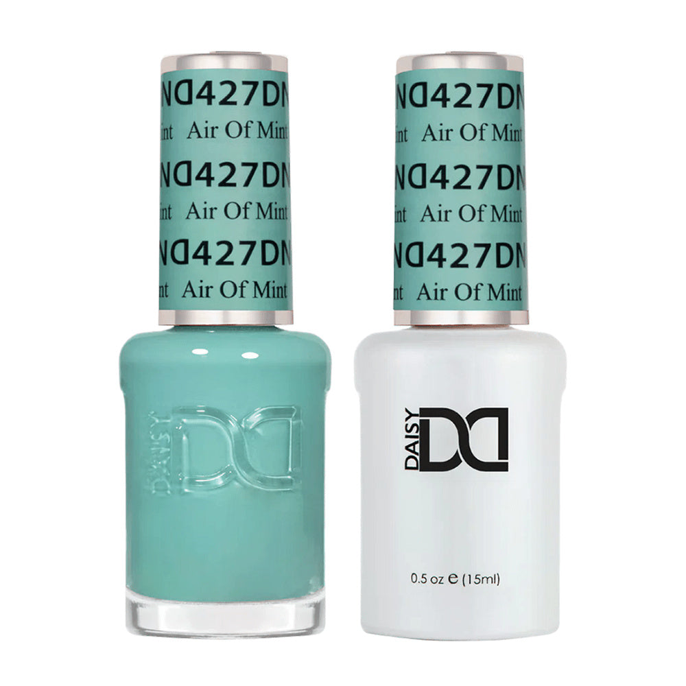DND Duo 427 Air Of Mint, gel polish and matching nail lacquer bottles