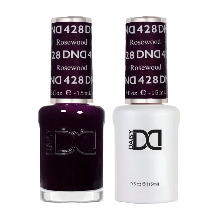 DND Duo 428 Rosewood, gel polish and matching nail lacquer bottles