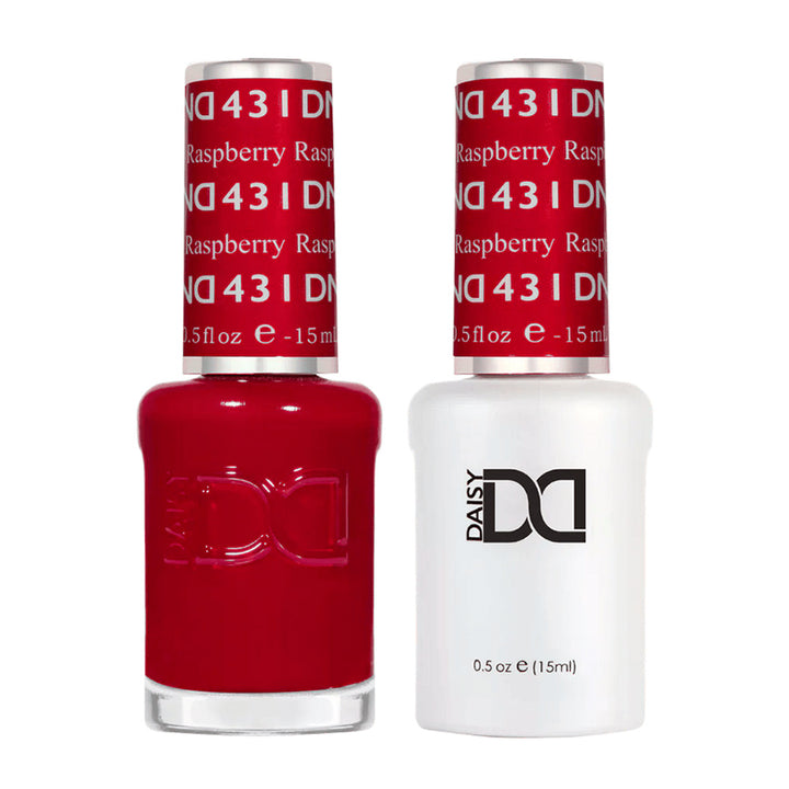 DND Duo 431 Raspberry, gel polish and matching nail lacquer bottles