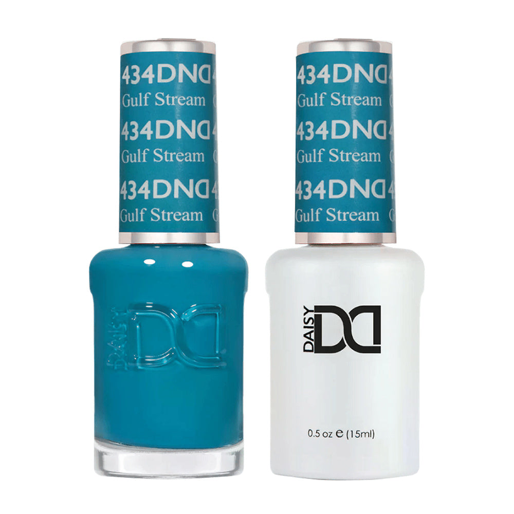 DND Duo 434 Gulf Stream, gel polish and matching nail lacquer bottles