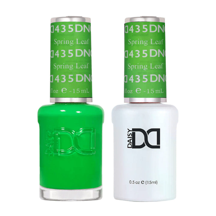 DND Duo 435 Spring Leaf, gel polish and matching nail lacquer bottles