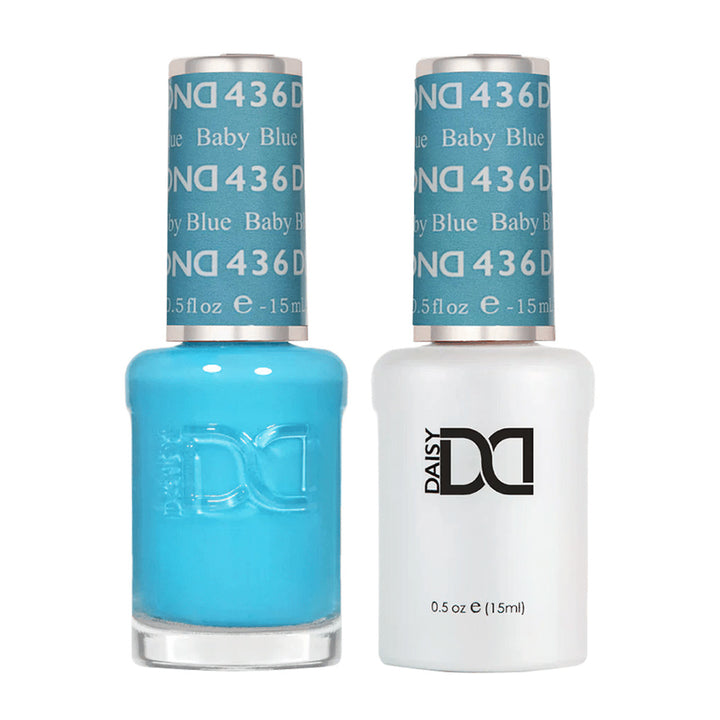 DND Duo 436 Baby Blue, gel polish and matching nail lacquer bottles