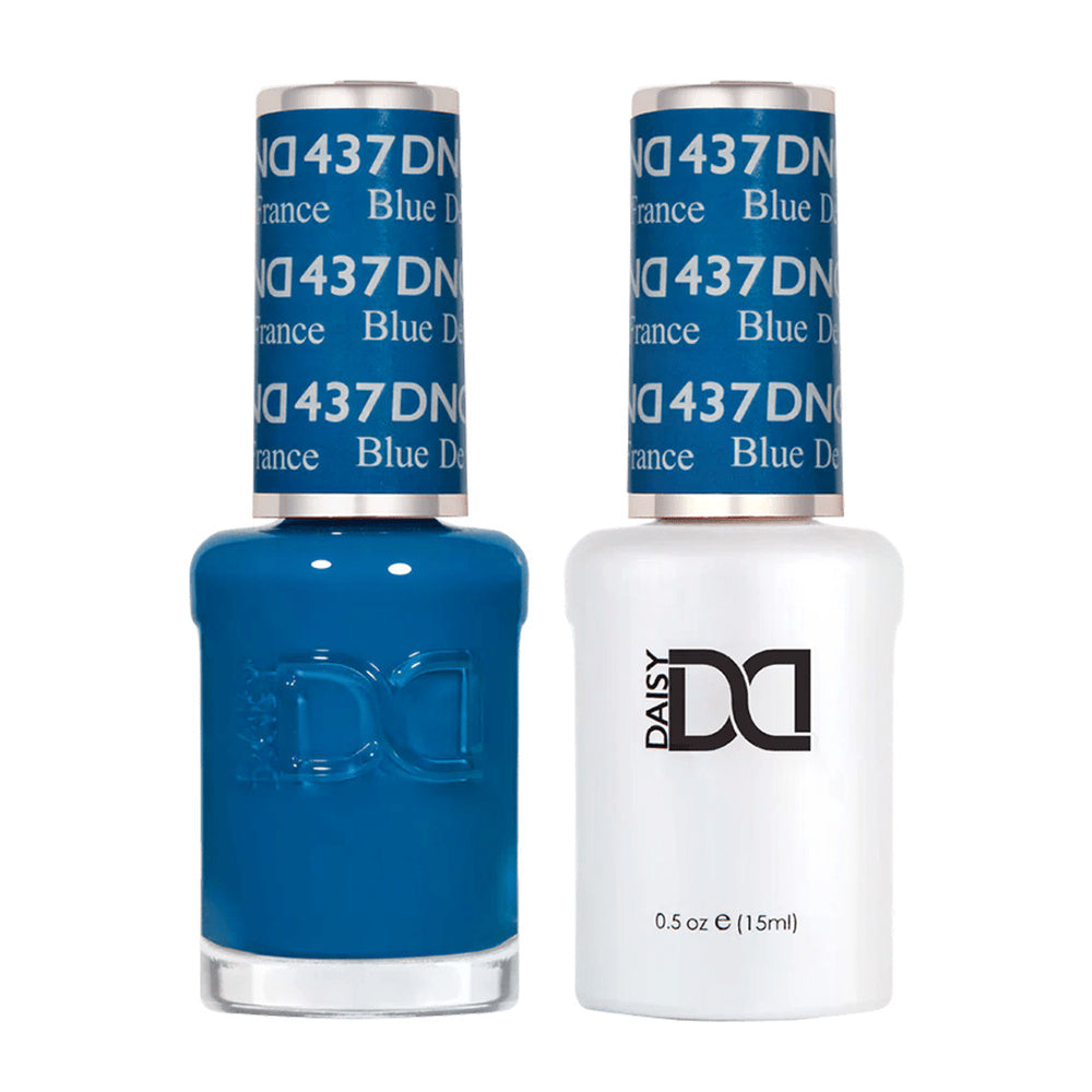 DND Duo 437 Blue De France, gel polish and matching nail lacquer bottles