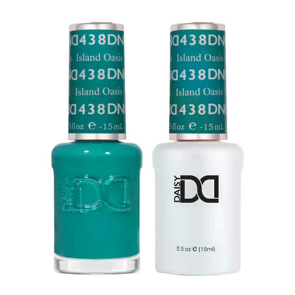 DND Duo 438 Island Oasis, gel polish and matching nail lacquer bottles