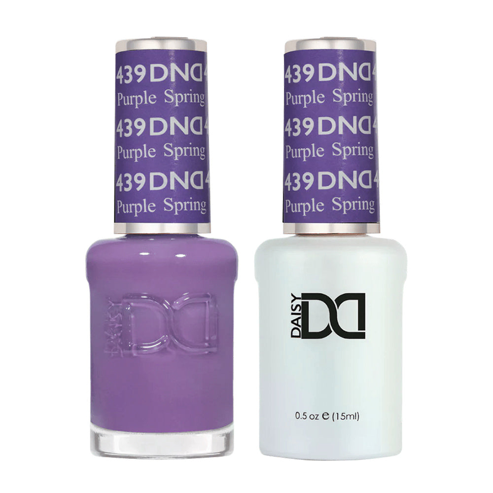 DND Duo 439 Purple Spring, gel polish and matching nail lacquer bottles
