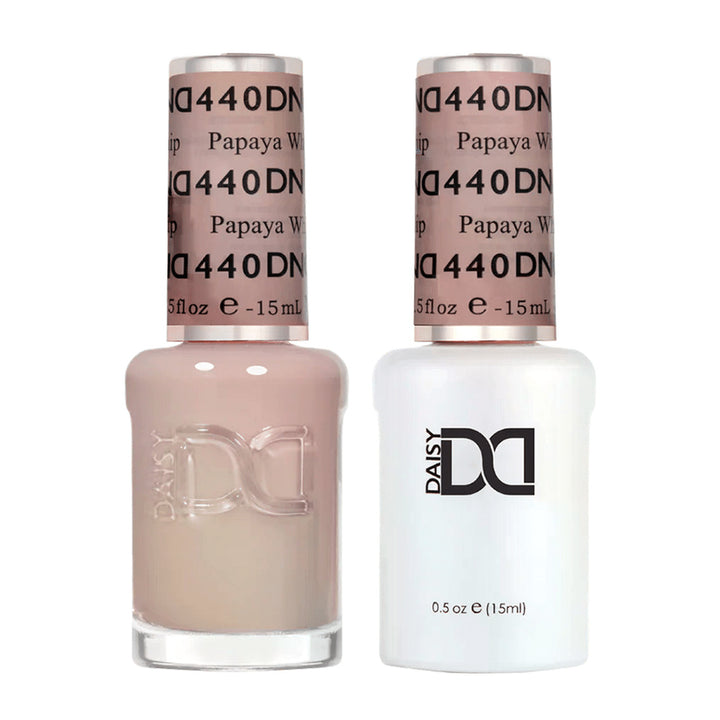 DND Duo 440 Papaya Whip, gel polish and matching nail lacquer bottles