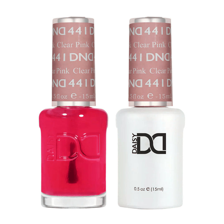DND Duo 441 Clear Pink, gel polish and matching nail lacquer bottles