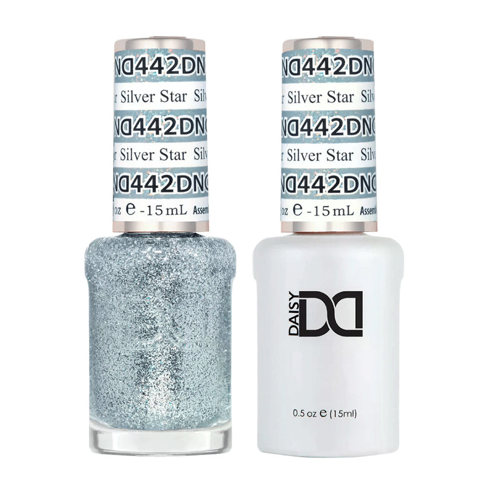 DND Duo 442 Silver Star, gel polish and matching nail lacquer bottles