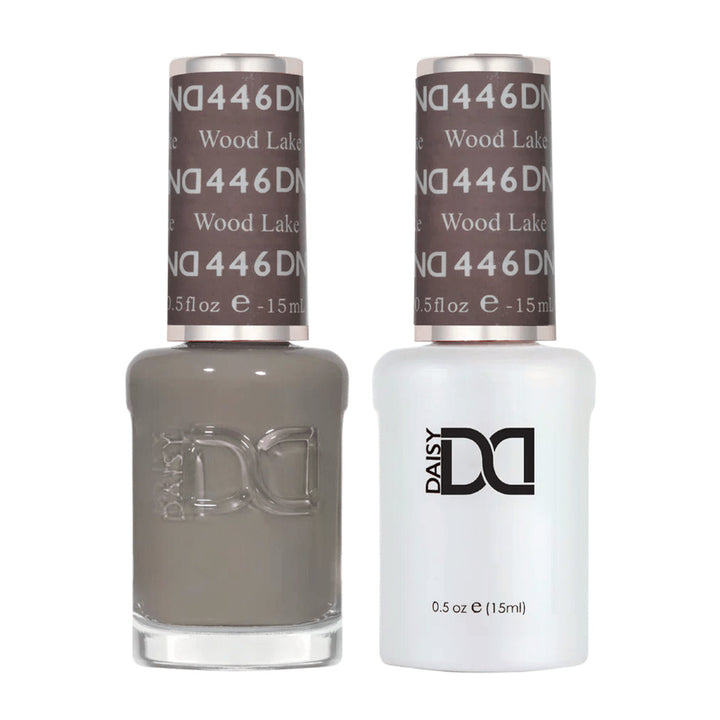 DND Duo 446 Woodlake, gel polish and matching nail lacquer bottles