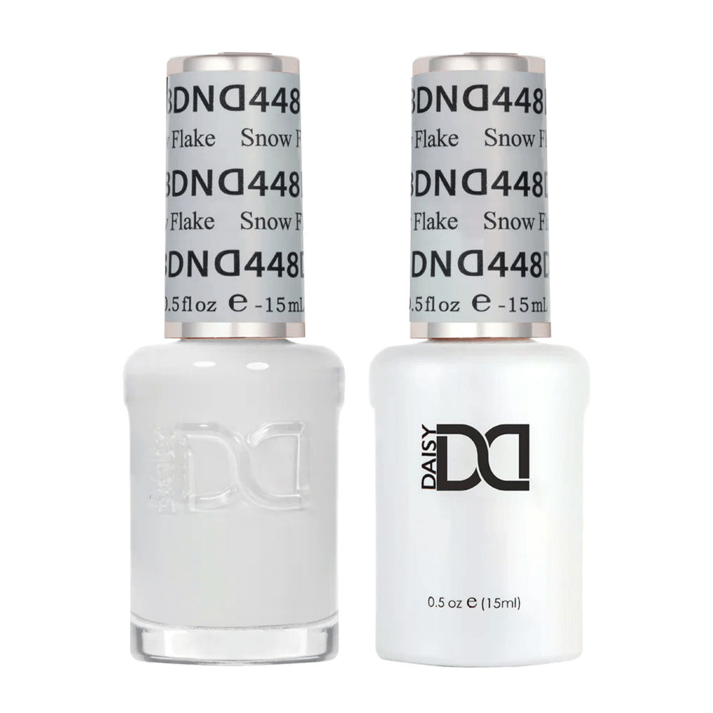 DND Duo 448 Snow Flake, gel polish and matching nail lacquer bottles