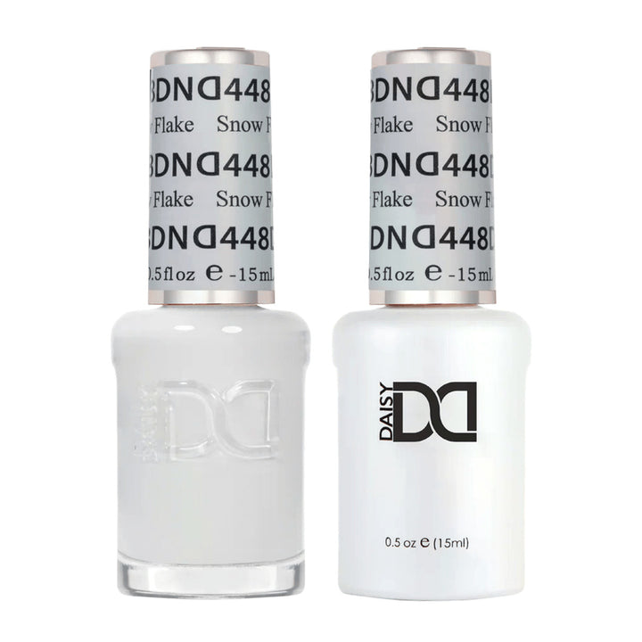 DND Duo 448 Snow Flake, gel polish and matching nail lacquer bottles