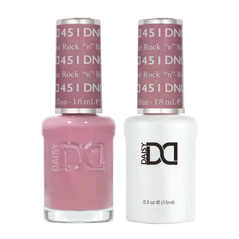 DND Duo 451 Rock "N" Rose, gel polish and matching nail lacquer bottles
