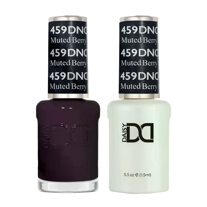 DND Duo 459 Muted Berry, gel polish and matching nail lacquer bottles