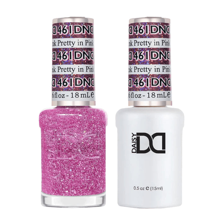 DND Duo 461 Pretty In Pink, gel polish and matching nail lacquer bottles