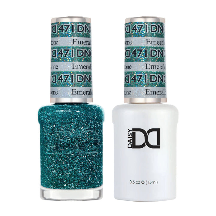 DND Duo 471 Emerald Stone, gel polish and matching nail lacquer bottles