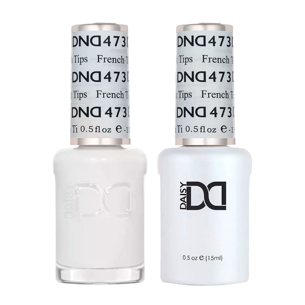 DND Duo 473 French Tips, gel polish and matching nail lacquer bottles