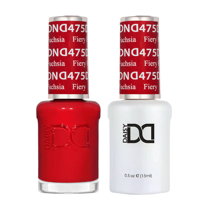 DND Duo 475 Fiery Fuchsia, gel polish and matching nail lacquer bottles