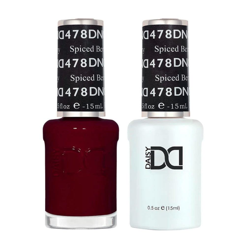 DND Duo 478 Spiced Berry, gel polish and matching nail lacquer bottles