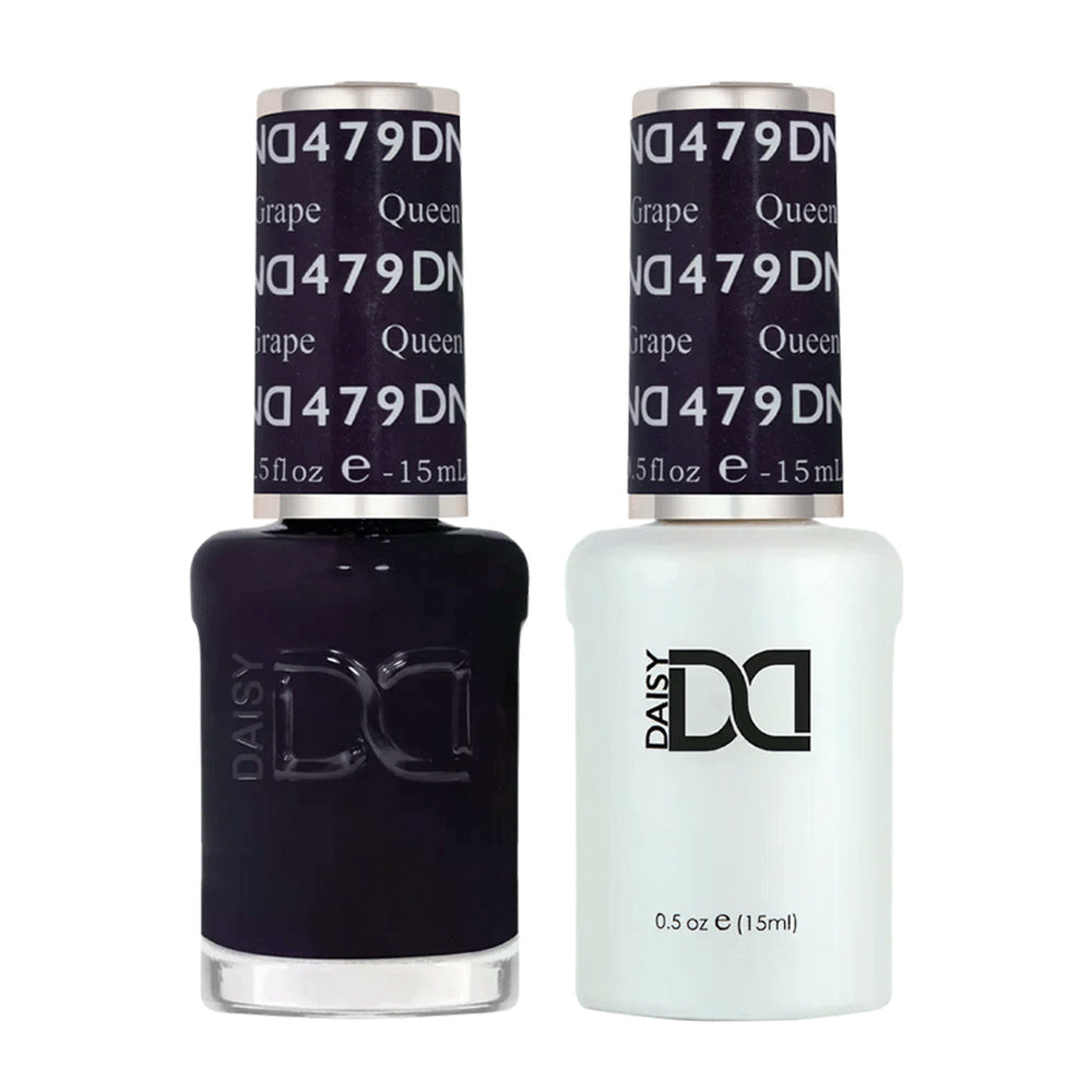 DND Duo 479 Queen of Grape, gel polish and matching nail lacquer bottles