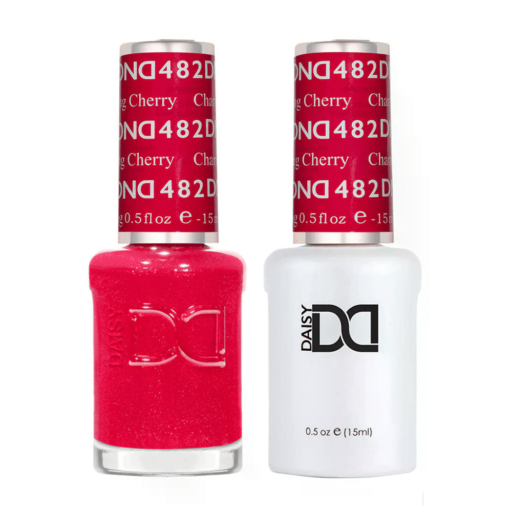DND Duo 482 Charming Cherry, gel polish and matching nail lacquer bottles