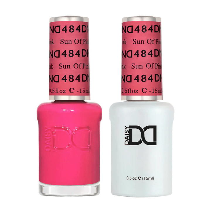 DND Duo 484 Sun of Pink, gel polish and matching nail lacquer bottles
