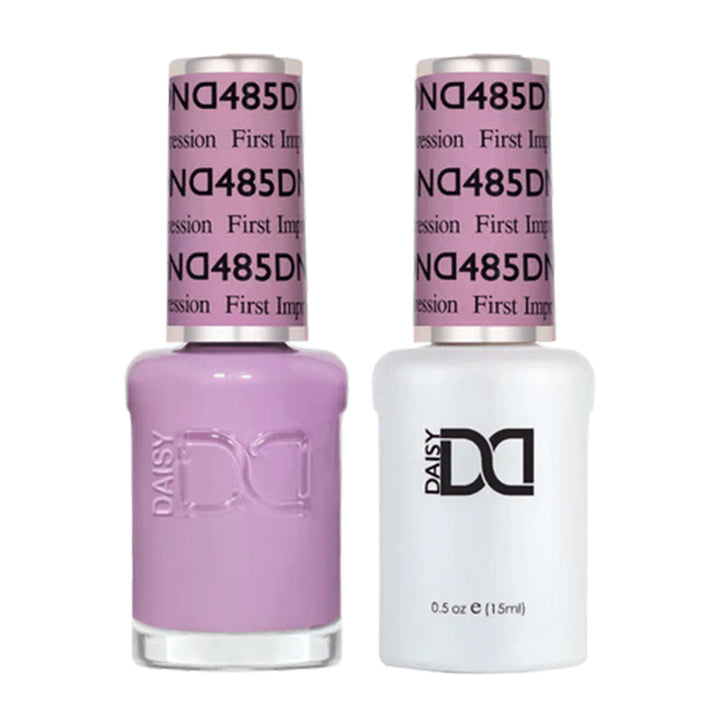 DND Duo 485 First Impression, gel polish and matching nail lacquer bottles