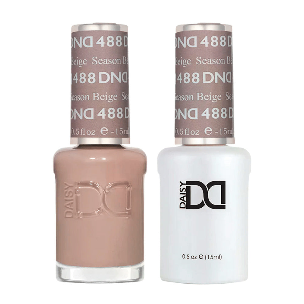 DND Duo 488 Season Beige, gel polish and matching nail lacquer bottles