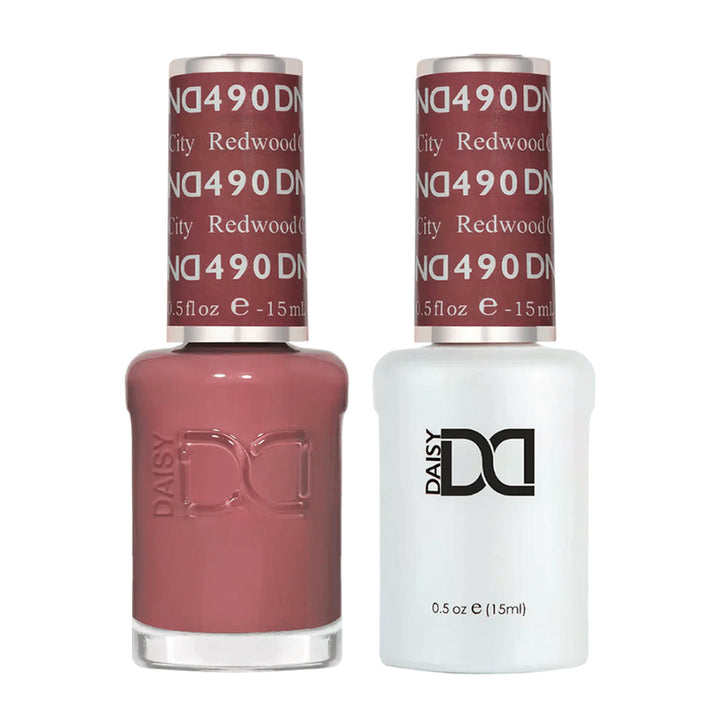 DND Duo 490 Redwood City, gel polish and matching nail lacquer bottles