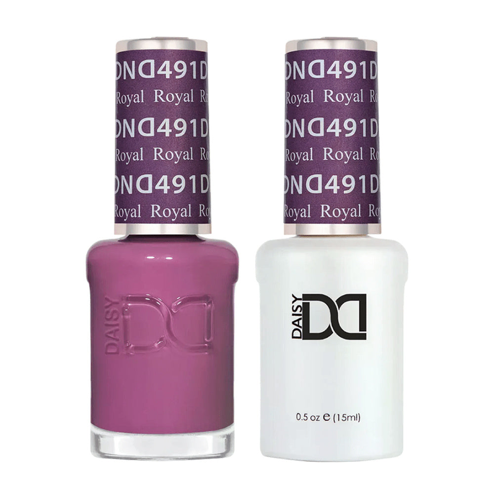 DND Duo 491 Royal Violet, gel polish and matching nail lacquer bottles