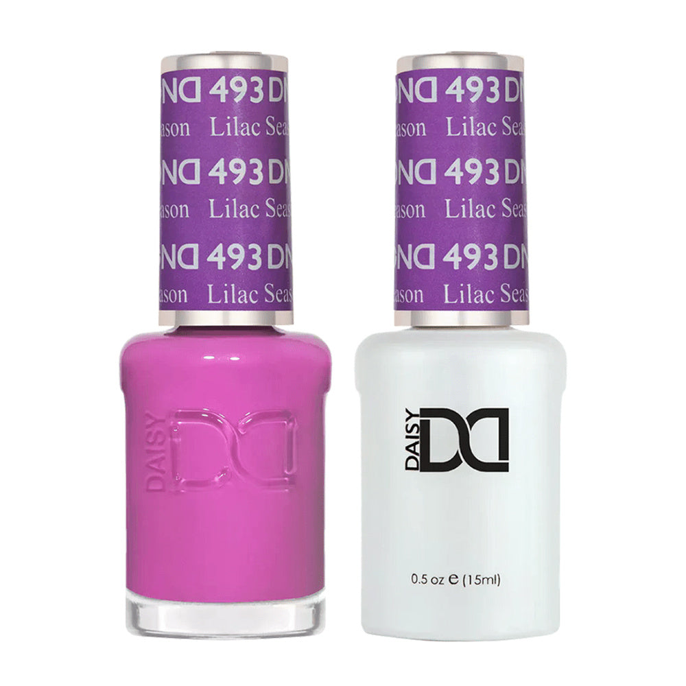DND Duo 493 Lilac Season, gel polish and matching nail lacquer bottles