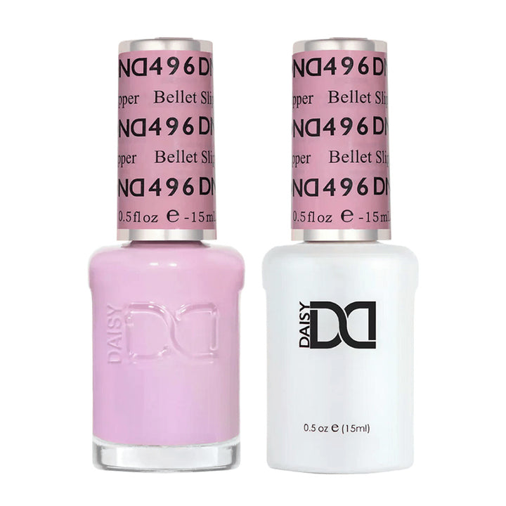 DND Duo 496 Bellet Slipper, gel polish and matching nail lacquer bottles