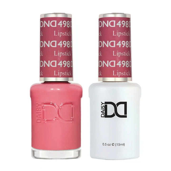 DND Duo 498 Lipstick, gel polish and matching nail lacquer bottles