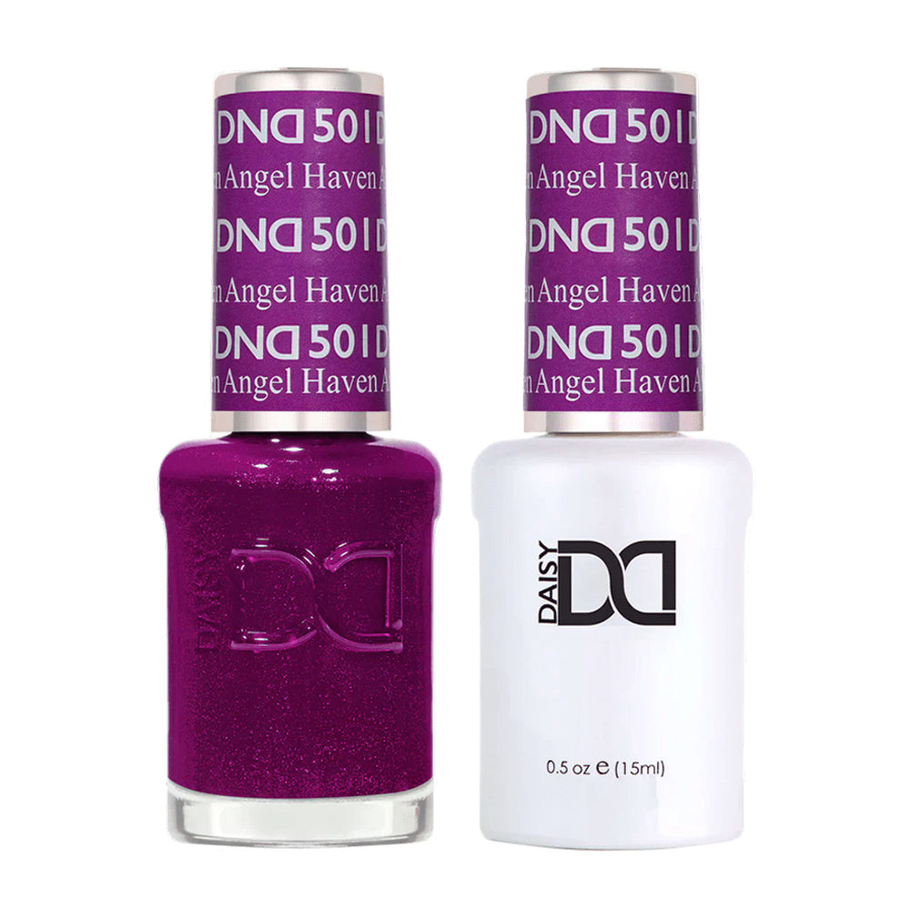 DND Duo 501 Haven Angel, gel polish and matching nail lacquer bottles