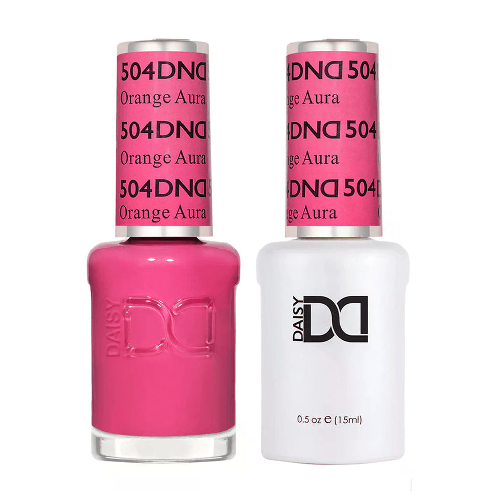 DND Duo 504 Orange Aura, gel polish and matching nail lacquer bottles