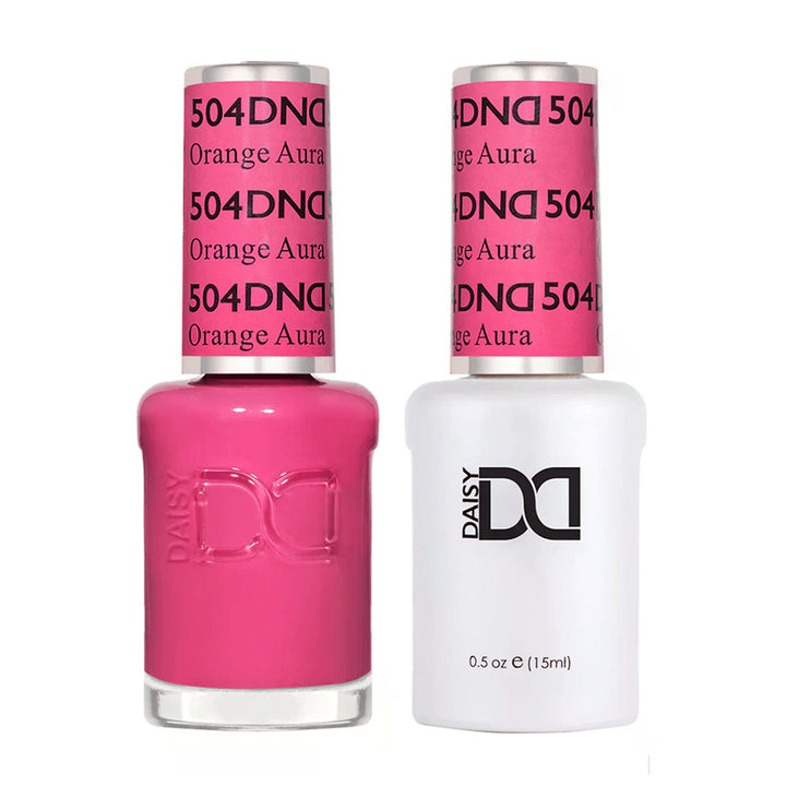 DND Duo 504 Orange Aura, gel polish and matching nail lacquer bottles