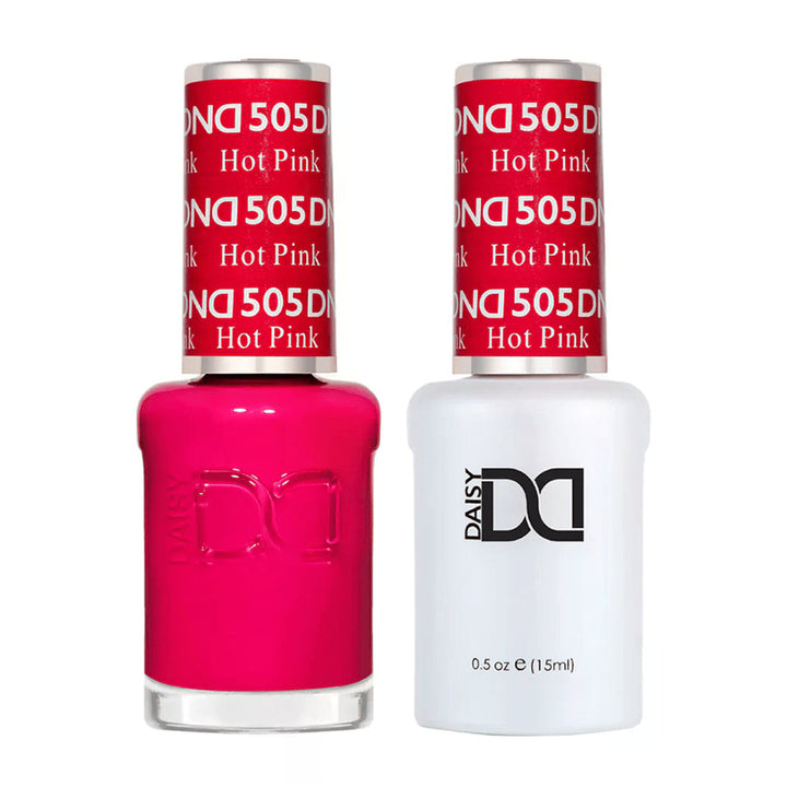 DND Duo 505 Hot Pink, gel polish and matching nail lacquer bottles