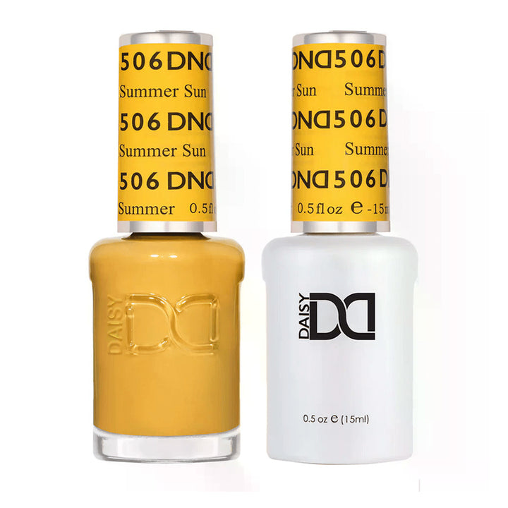 DND Duo 506 Summer Sun, gel polish and matching nail lacquer bottles