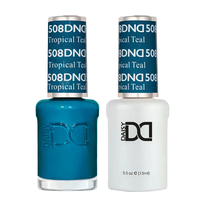 DND Duo 508 Tropical Teal, gel polish and matching nail lacquer bottles