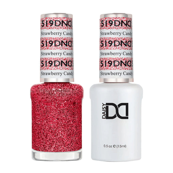 DND Duo 519 Strawberry Candy, gel polish and matching nail lacquer bottles