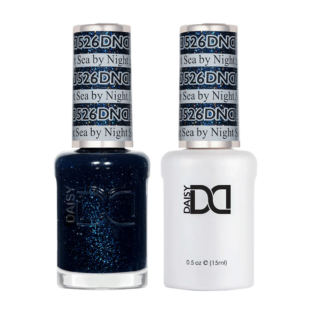 DND Duo 526 Sea By Night, gel polish and matching nail lacquer bottles